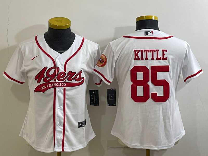 Womens San Francisco 49ers #85 George Kittle White With Patch Cool Base Stitched Baseball Jersey->women nfl jersey->Women Jersey